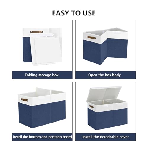Bagnizer Large Toy Storage Box with Lids, Collapsible Sturdy Baby Storage Organizer Chest Bin Basket for Kids, Boys, Girls, Playroom, Nursery, Bedroom, Closet 25"x13"x16" (Navy Blue and White) - color: Navyblue and White