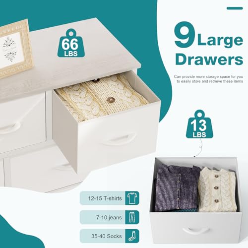 OLIXIS 9 Drawers Storage Organizers Units, Closet Organizers and Storage for Clothes, Fabric Storage Drawer for Living Room, Chest of Dresser in 39.4" D x 11.8" W x 39.9" H, White - color: White, size: 39.4"D x 11.8"W x 39.9"H (9 Drawers)