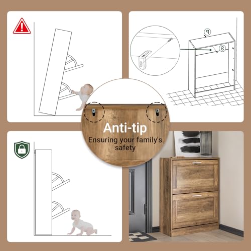 Haotian Shoe Cabinet Storage for Entryway, Narrow Shoe Cabinet with Two Flip Drawers to Save Space, Shoe Rack Cabinet for Front Door Entrance Hallway (Nature) - color: Natural, size: 2-Drawers