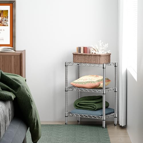 M MZG 750 lbs 3 Tier Shelf Metal Storage Shelves Wire Rack Closet Organizers with PP Board for Garage Kitchen Bathroom Laundry Chrome 11.8" D x 21.7" W x 28.6" H - color: Chrome, size: 3 tier, 11.8" D x 21.7" W x 28.6" H
