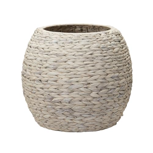 Household Essentials Handwoven Water Hyacinth Barrel Wicker Storage Basket Side Table, Cream Finish - color: Cream Water Hyacinth, style: Water Hyacinth