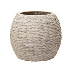 Household Essentials Handwoven Water Hyacinth Barrel Wicker Storage Basket Side Table, Cream Finish - color: Cream Water Hyacinth, style: Water Hyacinth