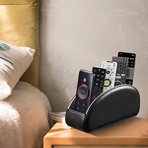PU Leather Remote Control Holder with 5 Compartments - Storage Tray & Desktop Organizer for TV Remotes,Glasses,Pens,Accessories - Space-Saving Design for Bedside Table & Office Desk (Black) - color: Black