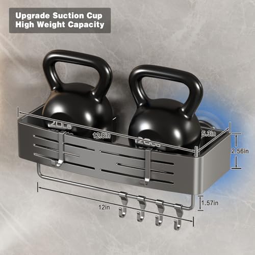 Voldra Shower Caddy Suction Cup, 3 Pack Shower Shelves for Inside Shower No Drilling, Aluminum Suction Showers Organizer with Towel Bar & Hooks Removable Bathroom Shelf Storage Rack(Gray) - style: Suction Cup Rectangle-3 Pack