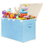 popoly Large Toy Box Chest with Lid, Collapsible Sturdy Toy Bin Storage Organizer Boxes Baskets for Kids, Boys, Girls, Nursery, Playroom, 25"x13" x16" (Linen Blue) - color: Large Blue