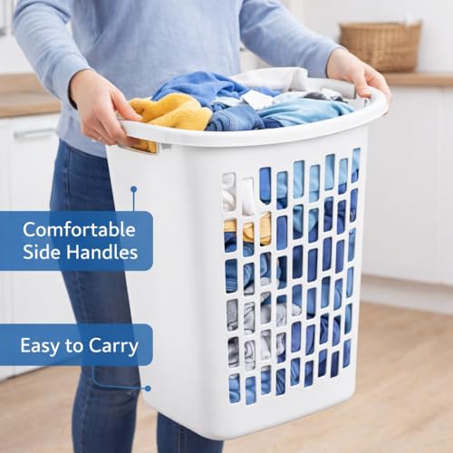 SKYREN Rectangular Plastic Laundry Hamper for Narrow Spaces, Open Top Clothes Basket, Slim Design Laundry Organizer for Bedroom, Bathroom or Closet, White