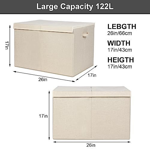 popoly 122L Large Toy Box Chest with Lid, Foldable Toy Storage Organizer Bin Boxes with Removable Divider for Kids, Boys, Girls, Nursery, Playroom, 26"x17" x17" (Linen Beige) - color: Extra Large Beige