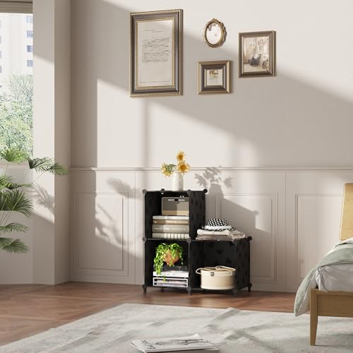 UNKU Cube Storage Organizer, 3 Cube Closet Organizer Storage Shelves, DIY Stackable Bookcase, Clothes Organizer Shelf for Closet, Bedroom, Living Room, Cabinet, Home, Office, Black - color: Black, size: 3cube