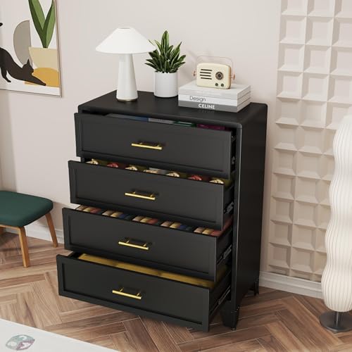 4 Drawers Dresser for Bedroom, 44.45" H Metal Dressers & Chests of Drawers Curved Corner Design, Storage Organizer Drawer Chest with Large Capacity for Living Room, Entryway, Hallway, Black - color: Black, style: Narrow Style/4 Drawers