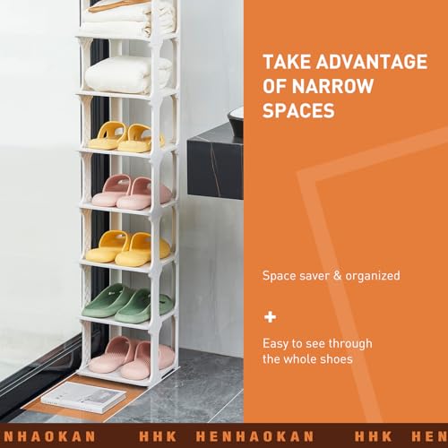 5 Tiers Shoe Rack Organizer for Closet Shoe Holder Storage Narrow Plastic Vertical, Free Standing Shoe Rack Shelf for Entryway Stackable Stability DIY, Beige - color: Beige