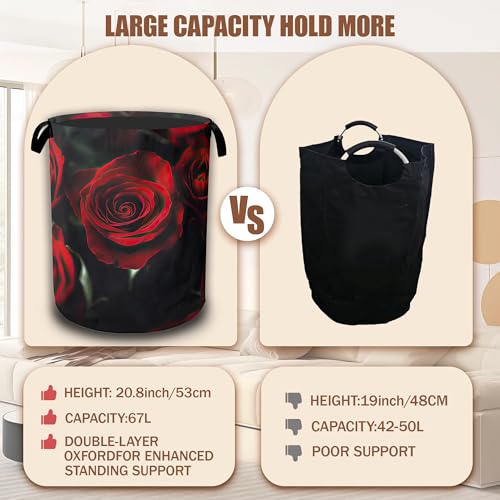 Laundry Hamper,Red Rose Collapsible Laundry Baskets Waterproof Oxford Cloth With Handles,Clothes Storage Bucket Toy Organizer For Bathroom/Nursery/Bedroom 16" x 20.8" - color: Red Rose