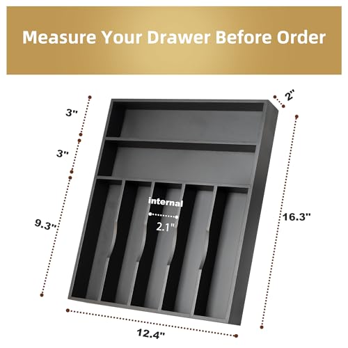 Besilord Silverware Organizer Kitchen Drawer Organizer Utensil Organizer Bamboo Silverware Holder Cutlery Organizer in Drawer Flatware Organizer Tray(7 slots, Black - color: Black, size: 7 Slots