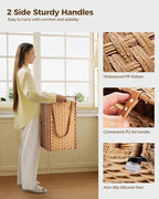 Greenstell Laundry Hamper with Wheels, No Install Needed, 110L Divided Handwoven Hampers & 2 Removable Liner Bags, Synthetic Rattan Clothes Laundry Basket with Lid & Handles, Foldable Hampers Natural - color: Natural, size: 110L: 22.0x13.5x26.4 Inches