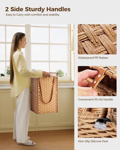 Greenstell Laundry Hamper with Wheels, No Install Needed, 110L Divided Handwoven Hampers & 2 Removable Liner Bags, Synthetic Rattan Clothes Laundry Basket with Lid & Handles, Foldable Hampers Natural - color: Natural, size: 110L: 22.0x13.5x26.4 Inches