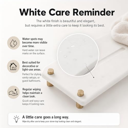 Razborci Water Absorbing Stone Sink Caddy Kitchen Sink Organizer Tray, Diatomite Bathroom Counter Tray, Gold Faucet Drying Mat Coaster Soap Dish Rack Riser Dispenser Sponge Holder, White 10" x 4" - color: White - Gold, size: 10" x 4" x 1"
