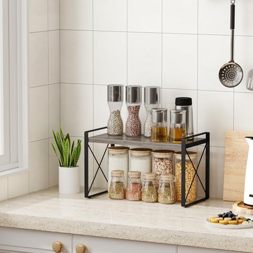 Giikin Kitchen Countertop Organizer, Wood Desk Shelf Riser, Gray Spice Rack for Kitchen Counter, Countertop, Cabinet (15.7 Inches, Gray) - color: Gray, size: 7.8"D x 15.7"W x 9.4"H