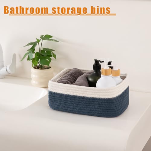 OIAHOMY 4 Pack Storage Baskets for Organizing, Small Bins for Shelves, Cute Decorative Storage Bins, Organizer Baskets for Gifts Empty, 11.8''Lx7.8''Wx4.7''H, Blue/White - color: Blue/White, size: 11.8"*7.8"*4.7"