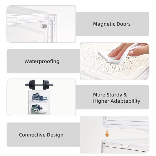 Large Shoe Boxes Clear Plastic Stackable，Drop Front Shoe Box with Clear Door, Shoe Containers For Sneaker Display,Fit up to US Size12 - color: clear, size: 10 pack