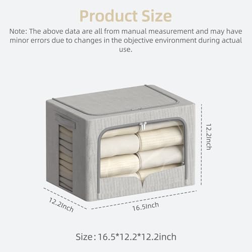 FHSQX 3 Pack Clothes Storage Bins - Foldable Metal Frame Storage Box - Stackable Linen Fabric Container Organizer Set with Carrying Handles and Clear Window (Light Gray, 16.5x12.2x12.2inch(40L)) - color: Light Gray, size: 16.5x12.2x12.2inch(40L)