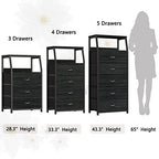 Furnulem Black Night Stand, Small Dresser for Bedroom, Nightstand with 3 Fabric Storage Drawers and 2-Tier Shelf, End Table Side Furniture for Closet, Hallway, Nursery, Sturdy Steel Frame, Wood Top - color: Black Oak, style: 3 Drawers