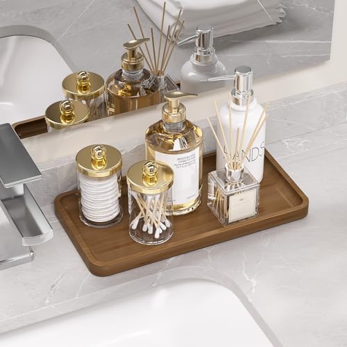 Weenson Bathroom Vanity Tray for Soap Dispenser, Perfume, Makeup, Dresser Jewelry, Decor, Candle, Bamboo Kitchen Tray for Counter Coffee Spice Salt Brown Toilet Tank Tray11.81”L x 6.1”W x 0.79”H - color: Brown, size: 11.8" x 6.1" x 0.8"