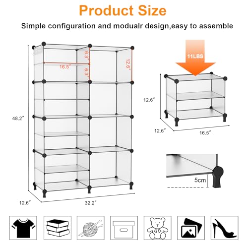 AWTATOS Closet Organizer 8 Cube Storage Shelves Clothes Organizers Closet Storage Stackable Cubby Shelving for Closet Bedroom Living Room Translucent - color: Translucent