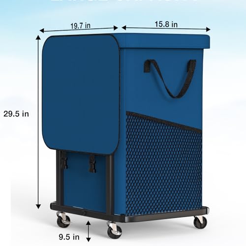 40 Gal(150L) High Grade Large Laundry Basket with Wheels, Rolling Laundry Hamper, Laundry Cart with Metal Frame and Removable Bag Design, Suitable for Laundry Room, Bedroom (Dark Blue, 150L) - color: Dark Blue, size: 1 Section 150L