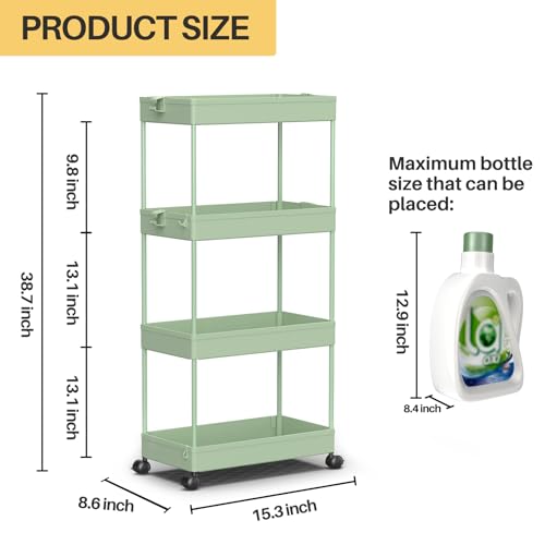 SPACEKEEPER Storage Cart 4-Tier, Bathroom Rolling Cart Utility Storage Organizer Shelf Mobile Shelving Unit for Kitchen Living Room Bathroom Laundry Room & Dressers, Green - color: Green, size: 4 Tier