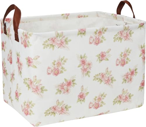 NTAOHAMPER Rectangular Pink Flower Basket for Girls, Storage Bin with Handles, Room Decor, Gift Basket(Pink Flower) - color: Pink Flower