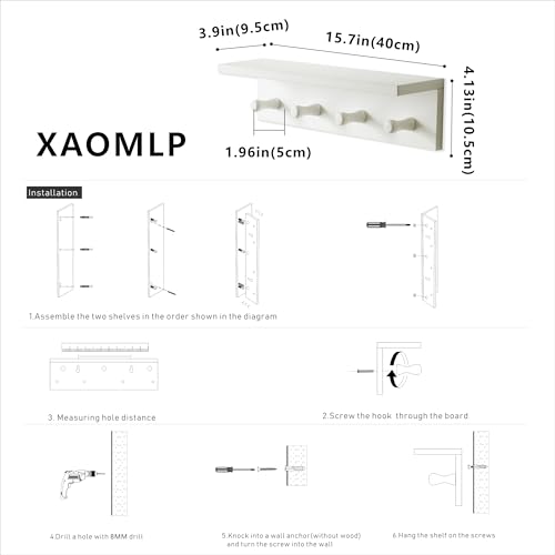 Entrance Coat Rack ，Coat Hooks, Wall-Mounted Wooden Hook Rack, Wall-Mounted Shelves are Very Suitable (White Color Finish—A-1) - style: White color finish—A-1