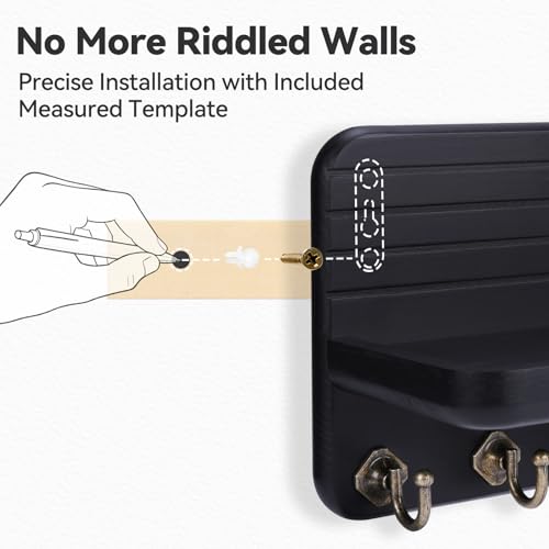 Key Holder for Wall, Mail Organizer Wall Mount with 6 Hooks Wooden Hanging Key Rack for Home Decor, Hallway, Entryway (Black) - color: Black