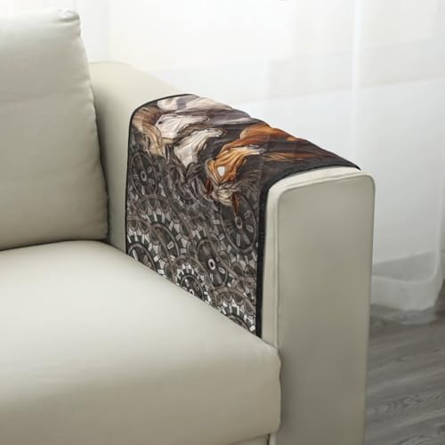 Boho Mandala Horse Print Sofa Armrest Organizer with 2 Pockets Non-Slip Recliner Armrest Cover for Living Room Stain Resistant Furniture Protector Remote Controls Holder - color: Boho Mandala Horse