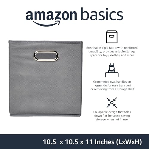 Amazon Basics Collapsible Cube Storage Bins, Space-Saving, Organizing Fabric Bins with Handles, 10.5 x 10.5 x 11 inches, Light Grey, 6-Pack - color: Light Grey, size: 6-Pack