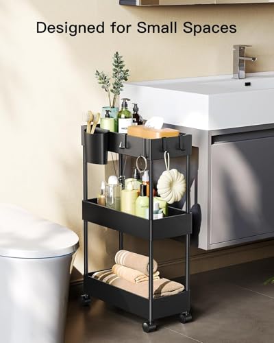 Pipishell Slim Storage Cart with Wheels - 3 Tier Bathroom Organizers and Storage Cart - Rolling Carts for Bathroom, Kitchen, Narrow Space, Laundry Room,Black - color: Black, size: 3-Tier