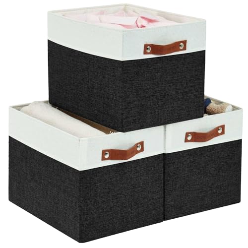 DECOMOMO Kallax Storage Cubes - 13x15x13 Storage Bins, Baskets for Organizing Shelves (Black and White, 3-Pack) - color: Black and White, size: Kallax 13"x15"x13" /3pcs