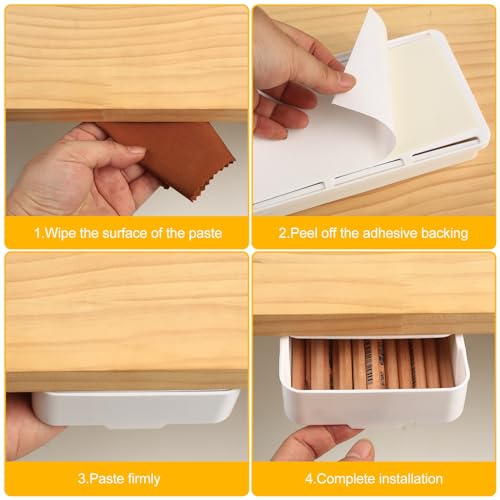 2pcs Under Desk Drawers - Self-Adhesive Hidden Undermount, Slide-Out Storage Organizer for Office & Home (S+L Size)