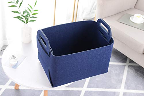 Minoisome Storage Basket Felt Storage Bin Collapsible& Convenient Box Organizer with Carry Handles for Office Bedroom Closet Babies Nursery Toys Laundry (Navy Blue, 15.7inch（L）×11inch（W）×10inch（H）) - color: Navy Blue, size: 15.7inch（L）×11inch（W）×10inch（H）