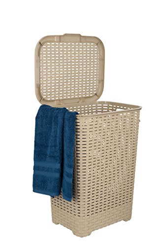 Superio Laundry Hamper Basket With Easy Open Lid 60 Liter Beige, Large Wicker Hamper, Dirty Cloths Storage With Two Cutout Handles, Laundry Room Bin - color: Beige, size: 1-pack
