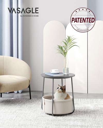 VASAGLE LILEA Collection - Small Round Side End Table, Modern Nightstand with Fabric Basket, Cement Gray and Cream White ULET223G49 - color: Cement Gray + Cream White, size: Round + 1 pack
