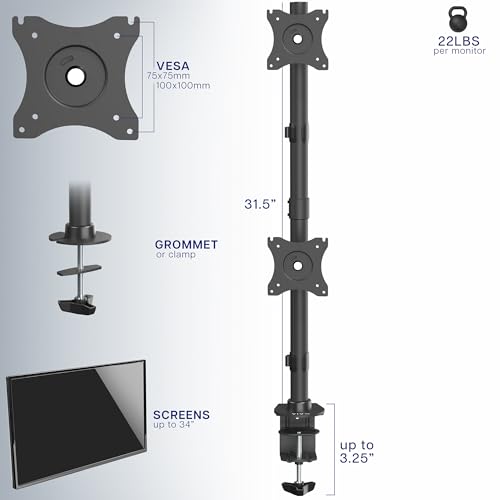 VIVO Dual Monitor Desk Mount Stand with Height Adjustment and VESA Plates for 2 LCD Ultrawide Screens up to 34 inches, Stacked Array, STAND-V002R - color: Black, size: up to 34" screens
