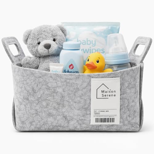 Felt Storage Bin - Foldable Fabric Storage Basket with Handles, Multi-Purpose Storage Organizer for Shelves, Closet, Toys, Clothes, Blankets, Bedroom, Living Room & Nursery, GREY, Small - color: GREY, size: S