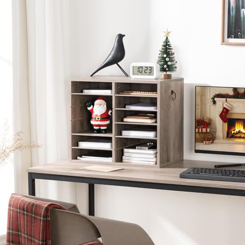HOOBRO Literature Organizers, 12 Compartments Office Mailbox with Adjustable Shelves, Wood Countertop Literature Sorter for Office, Home, Classroom, Mailrooms Organization Greige BG12WF01 - color: Greige, size: 18.9"L