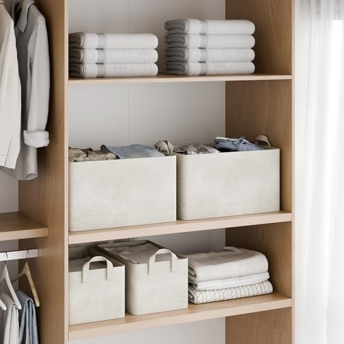 StorageWorks Storage Bins, Shelves Baskets for Organizing, Fabric Closet Organizers with Handles, Metal Frame, Beige-Cotton-linen, 2-Pack - color: Beige（Cotton-linen）, size: 14 ¾" L x 10 ¼" W x 8 ¼" H
