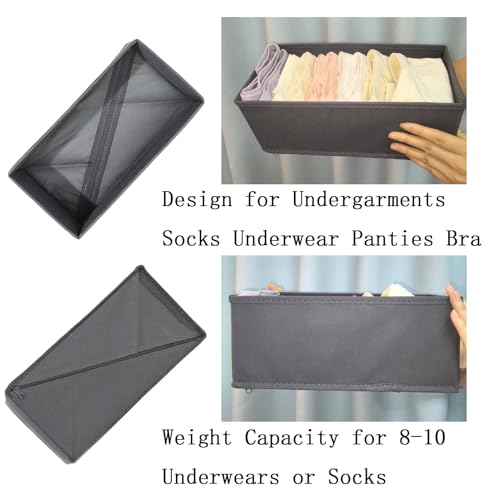 Bructhun Sock Drawer Organizer 3 Pack - Collapsible Fabric Storage Bins for Underwear Divider, Small Closet Organizers with 3 Compartments, Gray - color: Gray