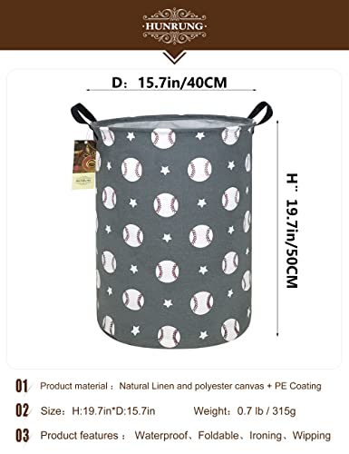 Collapsible Fabric Storage Basket, Waterproof Laundry Hamper with Handles, Round Storage Bin for Clothes Toys, Foldable Organizer for Bedroom Nursery Bathroom(Round-Grey Baseball) - color: Round-Grey Baseball