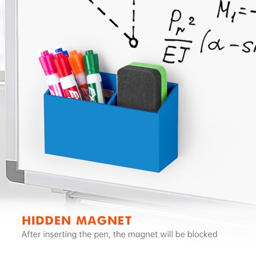 BEYGORM Magnetic Dry Erase Marker Holder for Whiteboard,Non-slip Acrylic Magnet Pen Holder for Fridge Refrigerator,Locker Organizer for Work,Locker Accessories,Pencil Cup for Desk(Blue) - color: Blue