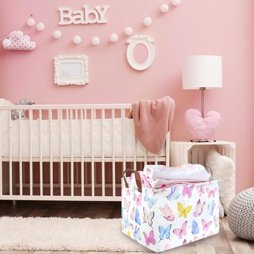 Rectangular Butterfly Basket,Girls Basket, Foldable waterproof cute storage basket,Kids Storage Bin,Toy gift Organizer,Girls Room Decor,Butterfly Room Decor,Gift Box(Colorful Butterflies) - color: Colorful Butterflies