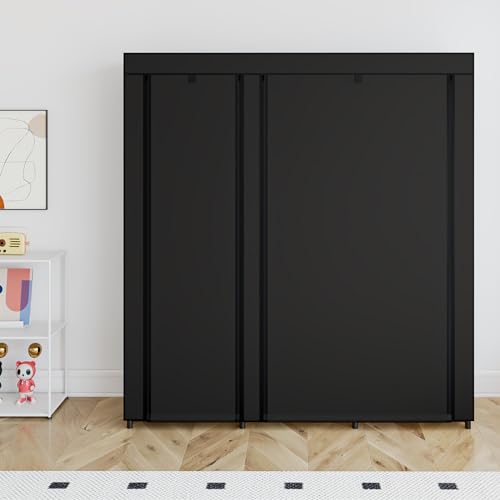 SORCEDAS Portable Wardrobe Closet Storage Organizer Metal Hanging Rack Non-Woven Fabric (Black, 51 Inch) - color: Black, size: 51 Inch