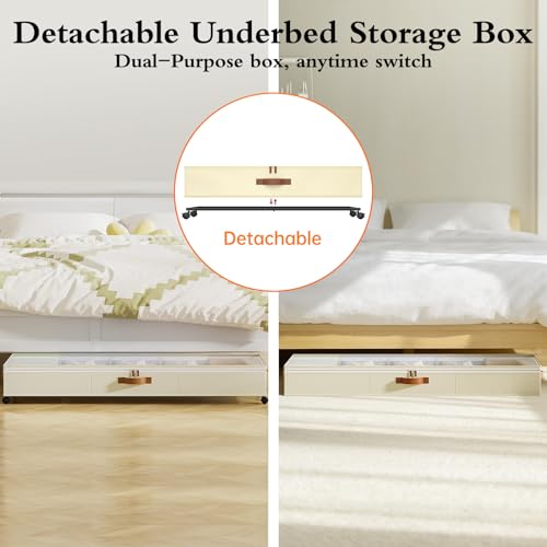 Yecaye Under Bed Storage with Wheels, 2 Pack Under Bed Storage Containers with Adjustable Dividers & Clear Window, 85L Rolling Underbed Organizer Bins Drawers for Clothes, Shoes, Blankets Toys, Beige - color: Beige, size: Extra Extra Large(2Pack)