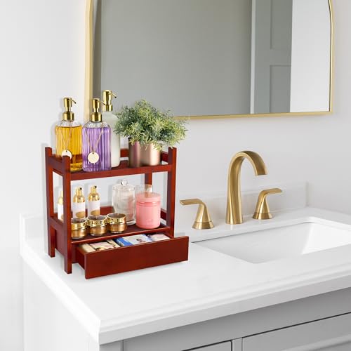 Sorbus Bamboo Bathroom Counter Organizer – 2-Tier Shelf with Hidden Drawer for Vanity, Matcha Station, Bathroom Sink Organizer Countertop, Kitchen & Office Storage (13″ L x 6.5″ W x 12.6″ H) (Brown) - color: Espresso, size: 13" x 6.5" x 12.6"